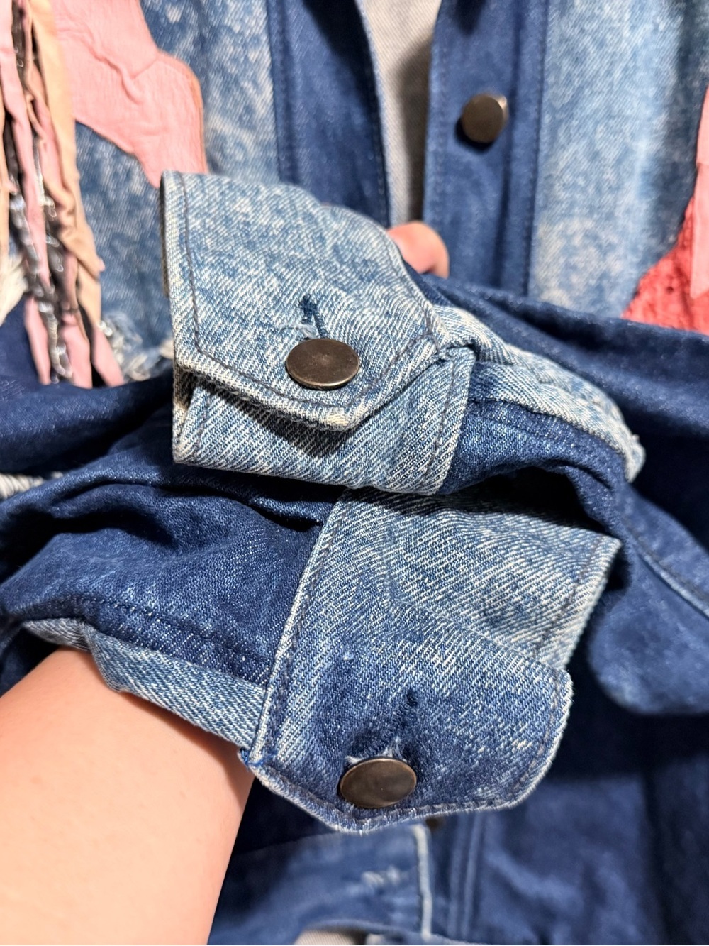 Rare Vintage 80s Denim Jacket with Pink Leather Accents - Picture 5 of 12